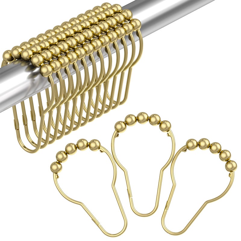 Amazer Gold Shower Curtain Hooks, Amazer Shower Curtain Rings Hooks, 12 Pcs Stainless Steel Shower Hooks for Shower Curtain, Rust Proof Shower Curtain Hooks, Shower Hooks for Curtain Bathroom - Image 1